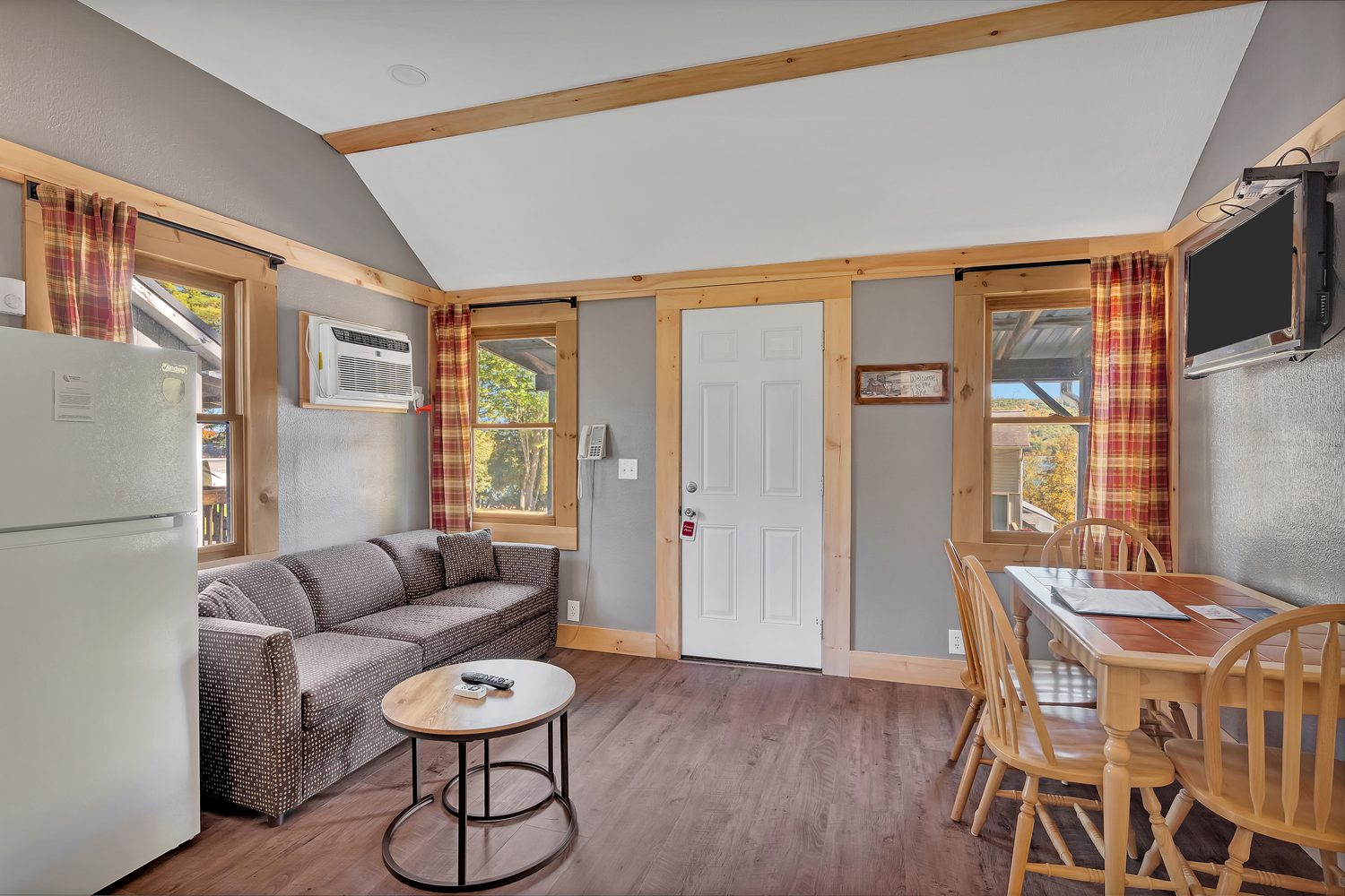 Main room, with the pull-out sofa and dining table